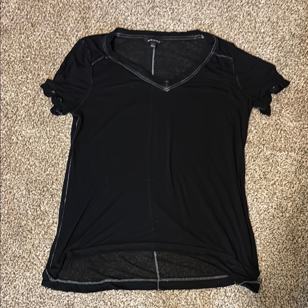 Rock & Republic Sheer Black V-Neck T-Shirt XL EUC